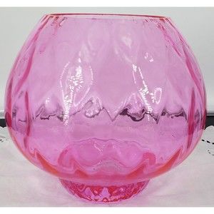 Vintage Teleflora Hot Pink Optic Glass Rose Bowl Vase CADMIUM GLOW!!!